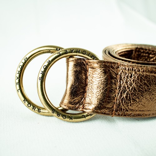 MICHAEL KORS Brass Gold Genuine Leather Holes Women Belt Size L XL - Picture 3 of 17