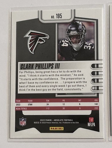 Clark Phillips III 2023 Absolute Football Rookie RC Base Green Lot of 2 Falcons - Bild 9 von 15