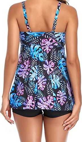 Damen Tankini Bademode Sets Zweiteiler Badeanzüge Hohe Taille Tankini Kleid Oberteil - Bild 10 von 21