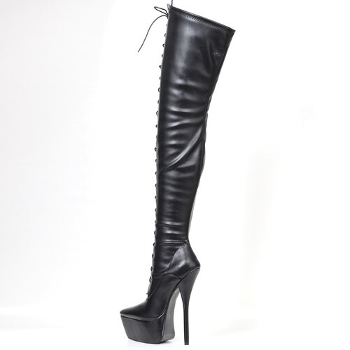 2021 Woman Steampunk Black Sexy Lace Stretch In Knee Thigh High Boots Hot - Picture 9 of 10
