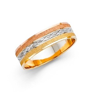 Mens Wedding Band Ring Solid 14k Yellow White Rose Gold Brushed Tri Image Is Loading Mens Wedding Band Ring Solid 14k Yellow White