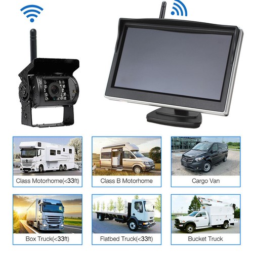 Wireless RVs Backup Camera HD 5" Rear View Monitor Kit for 12-24V Truck Caravan - Picture 3 of 24