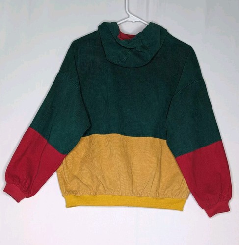 Zaful Cordjacke Damen 6 grün gelb Reißverschluss Druckknopf Kapuze Colorblock Pattentasche  - Bild 2 von 9