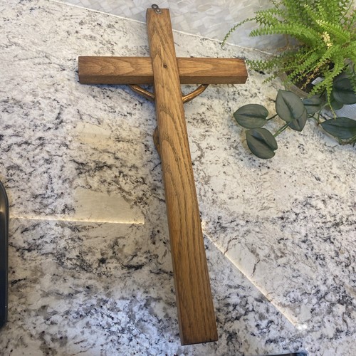 Vintage Crucifix Copper? & Wood Cross Catholic Church 24 Inch Jesus Damage READ - 第 18/19 張圖片