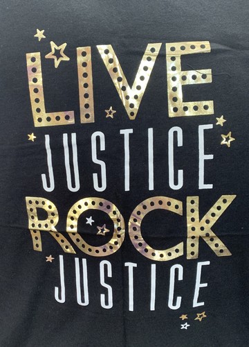 JUSTICE T-SHIRT SZ 20 LIVE/ROCK JUSTICE GOLD SHIMMER SUPER CUTE!! - Picture 1 of 3