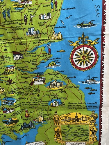 Map of Scotland Souvenir Cotton Fabric A Plan Of The Land Of Scott - Burns EUC - Picture 7 of 13