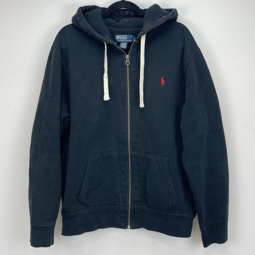Polo Ralph Lauren Full Zip Hoodie Mens XL Black Sweatshirt Pony Waffle Hood
