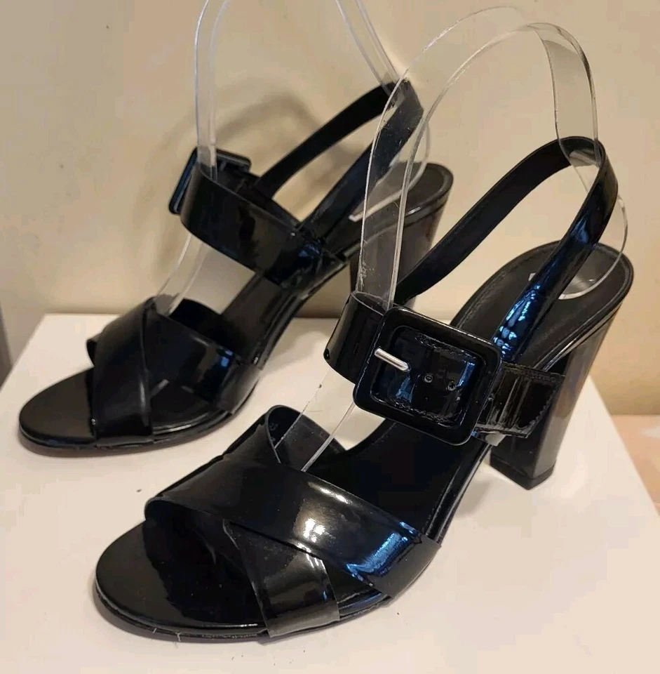 J. Crew "Sydney" Black Patent Leather Strappy Block Heel Sandals Sz.7.5 $178 Foto 3 de 4