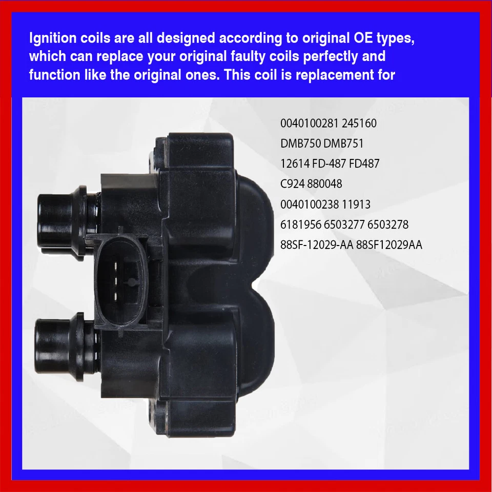 Bobina de encendido 2 piezas UFD300 para camioneta Mazda B2500 1998 1999 2000 2001 L4 2,5 L Foto 4 de 4