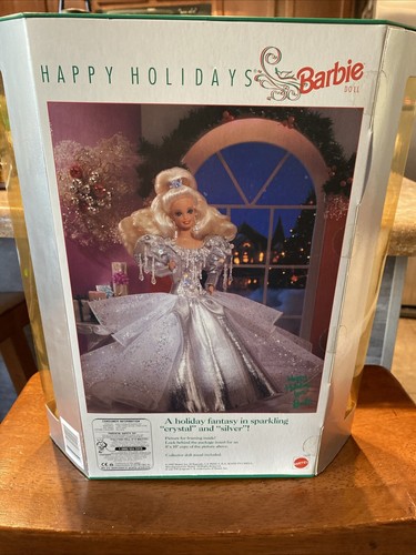 Mattel Special Edition 1992 Happy Holidays Barbie W/Stand, Silver Dress In Box. - Picture 3 of 5