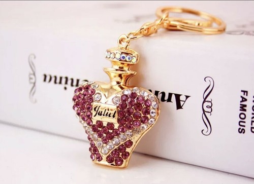 Rhinestone Crystal Perfume Bottle Lovely Charm Pendant Purse Bag Key Chain - Picture 4 of 10