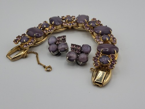 VINTAGE GROSSES JULIANA D&E ARMBAND LAVENDEL LILA GLAS STRASS GOLD PLATTE + - Bild 22 von 23