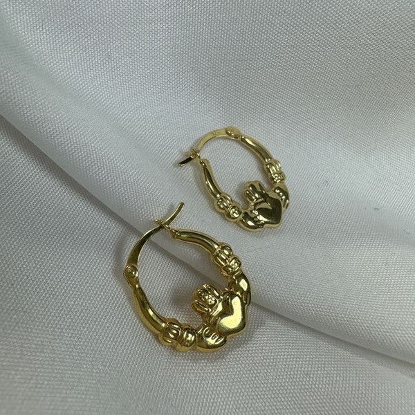 Alternate view of Gold Plated 925 Sterling Silver Claddagh Creole Hoop Earrings Ireland Irish