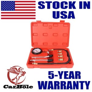 CarBole 0-140 PSI 8 Pieces Engine Compression Gauge Set Kit Cylinder Dianostic Tester with Case Automotive Tool Set