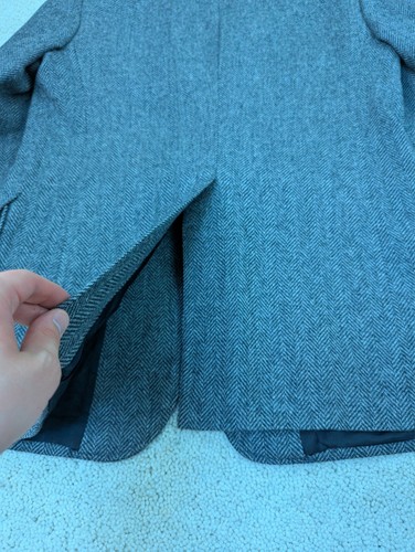 Sport Coat Mens 42L Gray Wool Herringbone Tweed Blazer Suit Jacket Vintage 80s - Picture 8 of 12