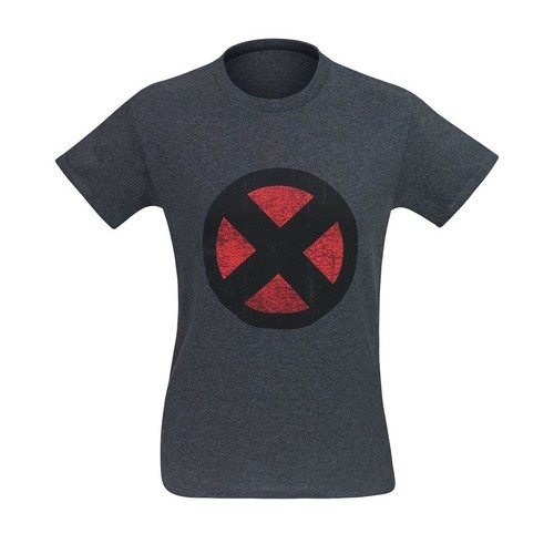 X-Men Distressed Symbol Grey T-Shirt Heather Charcoal - 第 3/4 張圖片