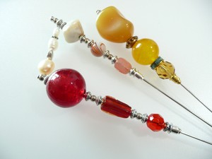 Hijab scarf Pin 3/" Hatpin Abaya Gold Plated Red Glass Bead Pin Protector