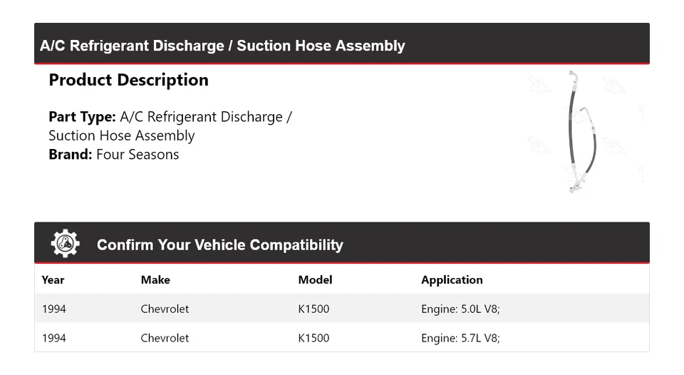 Conjunto de manguera de succión/descarga de refrigerante de CA para Chevrolet K1500 1994 4 estaciones Foto 2 de 4