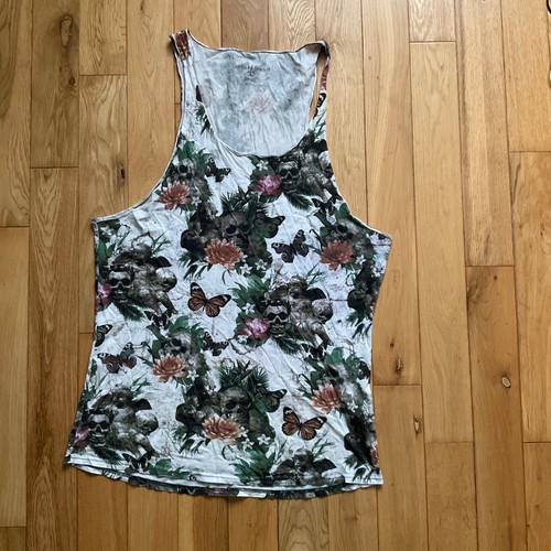 Judas Sinned multi-colored skull and flowers muscle vest. Size small