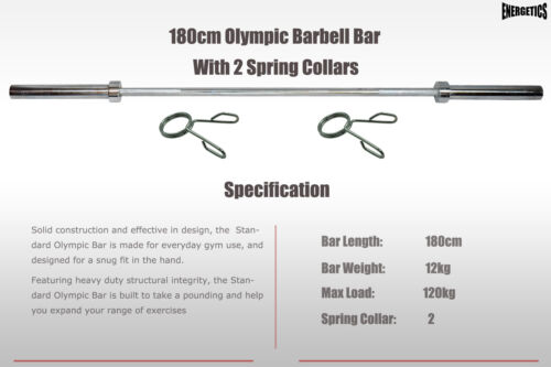 180cm 6 FT Chrome Olympic Barbell Bar 6 Foot Bar Weight & 2 Free Spring Collars - Picture 3 of 5