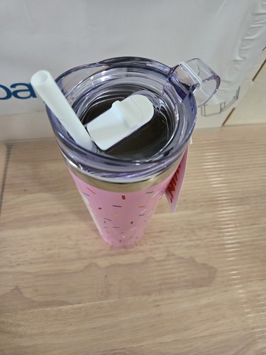 DUNKIN Donuts 24oz Insulated Stainless Steel Tumbler PINK Sprinkles Confetti Dd - Picture 5 of 6