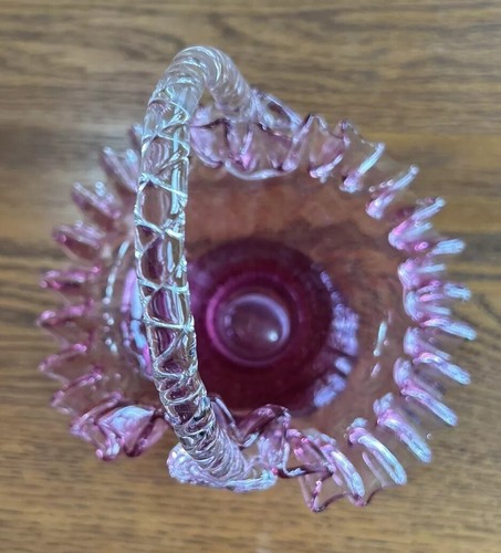 FENTON CRANBERRY KORB GEWINDEOPTIK GECRIMPT APPLIZIERT WIRBELGRIFF VINTAGE - Bild 6 von 22