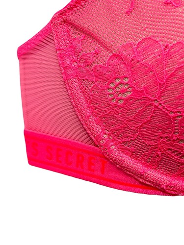 Sujetador Bralette Victoria's Secret Cuello Alto Encaje Sin Forro Talla 32D Rosa Neón Nuevo con Etiquetas - Imagen 12 de 12