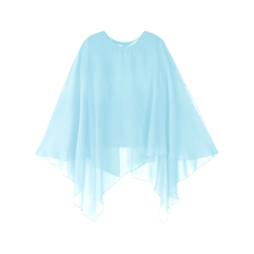 Women Chiffon Cardigan Shiny Round Neck Tank Top with Cape Sleeve Overlay Party - Picture 10 of 27