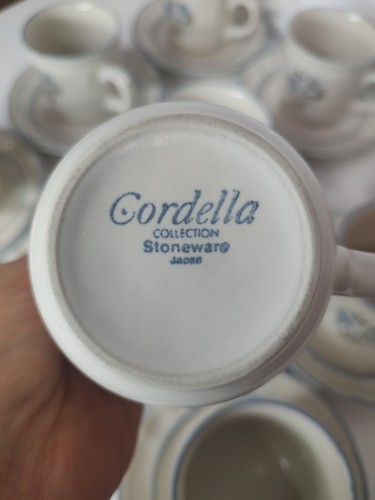 Cordella Collection Stoneware Bluet Mugs and Saucers Set of 9 - Picture 11 of 11