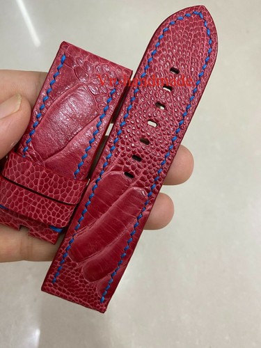 24/22mm Padded Red Genuine OSTRICH Leg LEATHER SKIN WATCH STRAP BAND - Picture 4 of 8