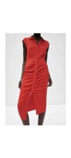 NWT Zara Linen Blend Ruched Sleeveless Midi Dress Red Women's S Small Christmas