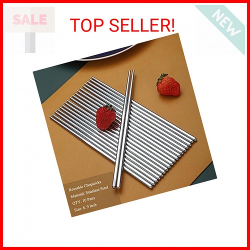 10 Pairs Reusable Chopsticks, Stainless Steel Metal Chop Sticks, Japanese Chines - Picture 2 of 2