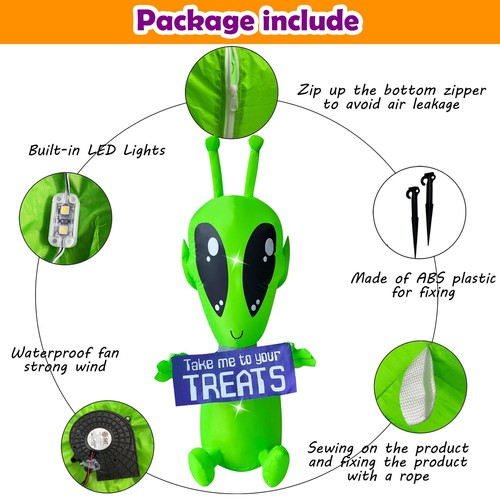 4 FT Halloween Inflatable Alien with BannerDecoration Blow Up Built-in LED fo... - Picture 8 of 9