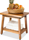 Enkezi Small Acacia 16 Inches Outdoor Side Table, 2-Tier Sturdy Patio, End Table