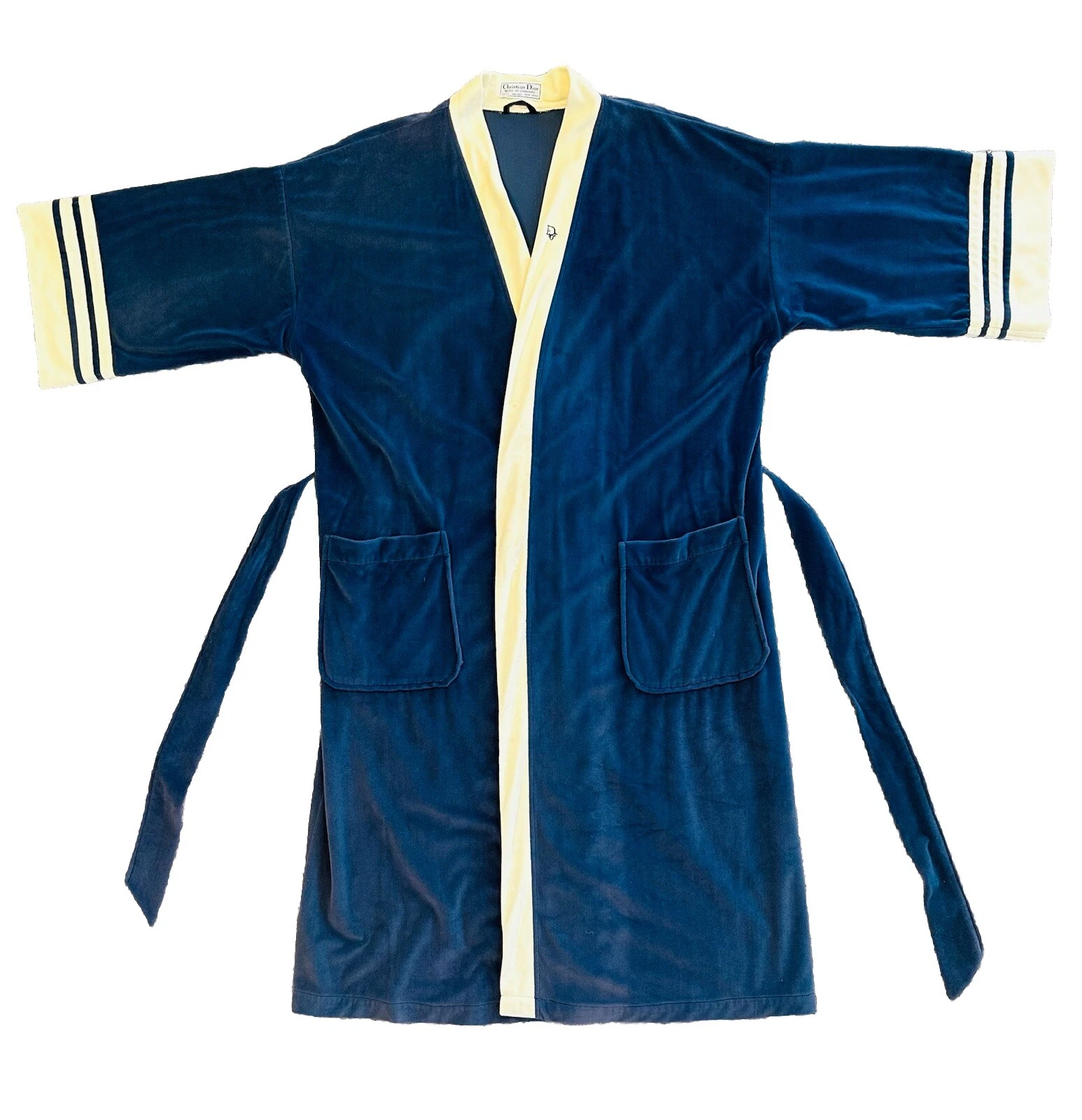 Robe vintage CHRISTIAN DIOR velours bleu crème taille unique 46,5