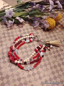 Bracelet-Boho-Natural-Stone-Beaded-Red-Coral-Ruby-Garnet-Jade-Opal-Handmade-OOAK