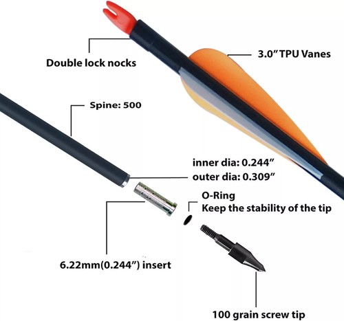 12Pc 6-8mm Shaft Diameter Fiberglass Arrow 30inch Spine 500 Compound Recurve Bow - Picture 13 of 13