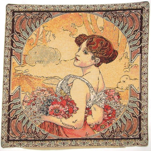 SET OF 4 NEW ALPHONSE MUCHA SEASONS 18" BELGIAN TAPESTRY CUSHION COVERS + ZIPS - Picture 5 of 12