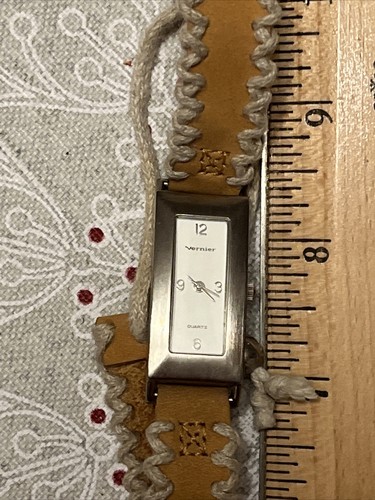 Vernier ladies watch stainless white dial fancy band new battery rectangular - Picture 9 of 11