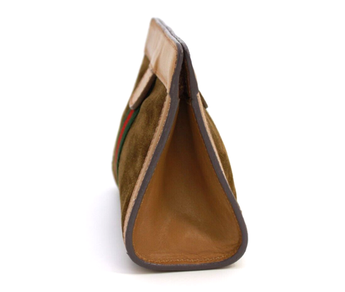 Gucci Vintage Bag Clutch Handbag Sherry Suede Leather Camel Small Authentic - Picture 4 of 19