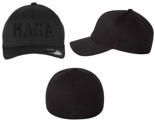 Trump Hat MAGA Hat Making America Great Black Flex Fit Hat Hat with Side Flag - 第 8/8 張圖片