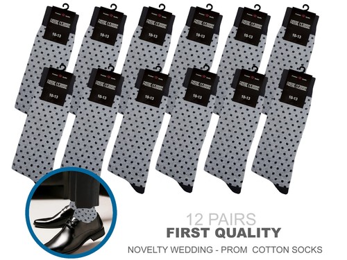 3-6-12 Pk Cotton Dress Socks TRUE TO SIZE 10-13 GRAY Polka Dot WEDDING SOCKS - Picture 14 of 14