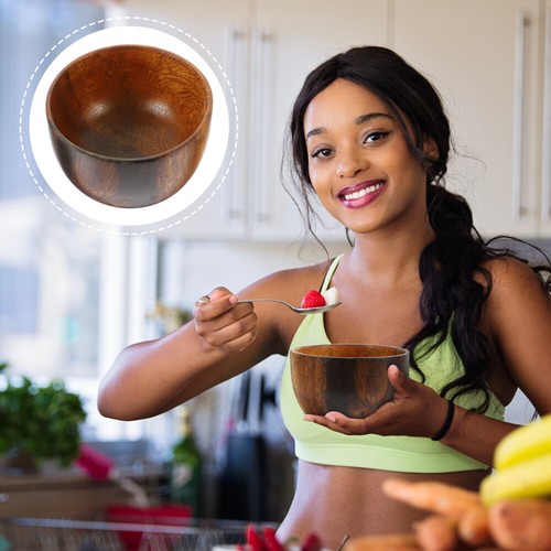 Wooden Bowl Reusable Salad Fruit Bowls for Kitchen Counter Decorative Serving - Bild 10 von 12