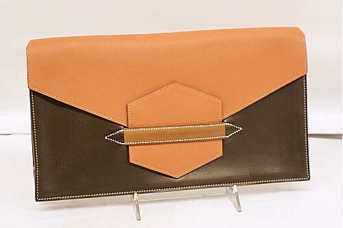 HERMES FACO TriColor VEAU BOXCALF LEATHER ENVELOPE CLUTCH BAG, Hermes  Orange, Br