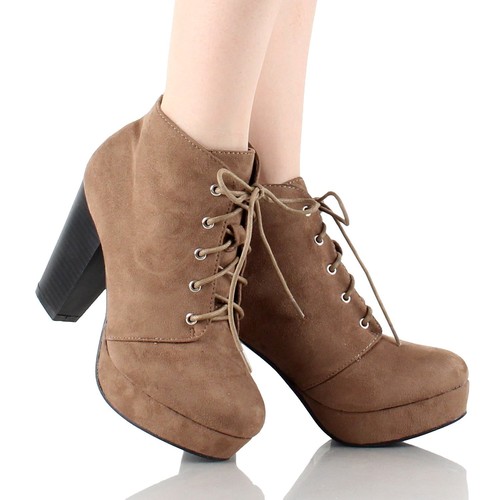 Forever Women High Heels Ankle Boots Platform Lace Up Booties Camille-86 Brown - Bild 4 von 4
