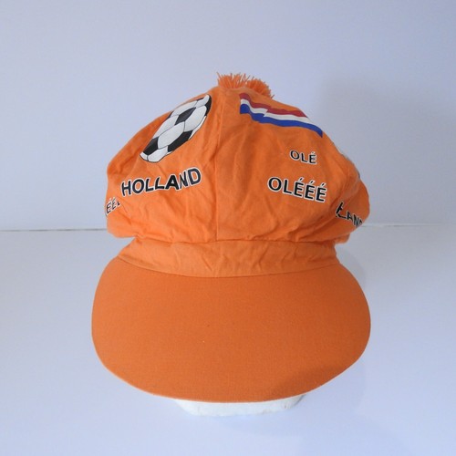 Vtg 80s Football Supporters Hat Baker Boy Cap Orange Netherlands Holland - Imagen 4 de 15