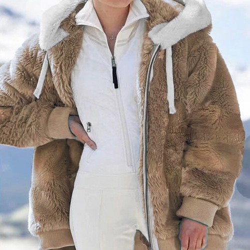 Chaqueta con capucha mullida de piel para mujer Parka Abrigo polar Invierno Abrigo cálido Prendas de abrigo # - Imagen 9 de 26