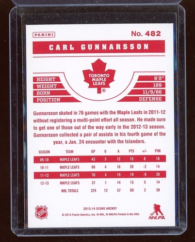 2013-14 Score Red Back #482 Carl Gunnarsson - Imagen 2 de 2