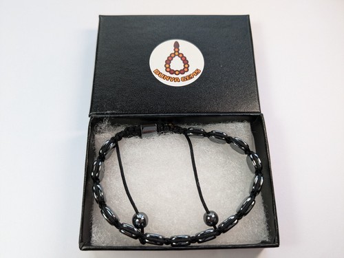 Verstellbares Edelstein Armband nicht magnetisch Hämatit Makramee Unisex Geschenk - Bild 9 von 11