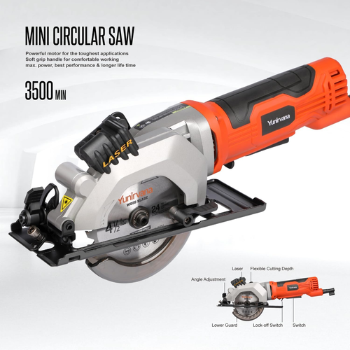 4Amp 3500RPM Mini Kreissäge mit Laserführung, Vakuumadapter, Blattschlüssel an - Bild 2 von 12